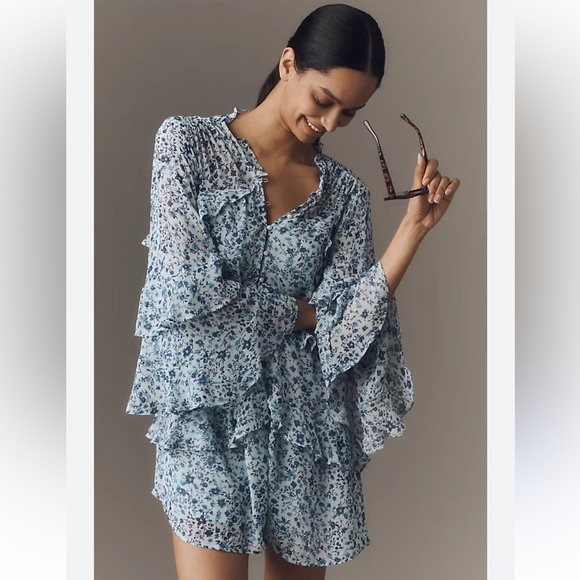 Anthropologie Pants - Anthropologie Ruffle Swing Floral Romper